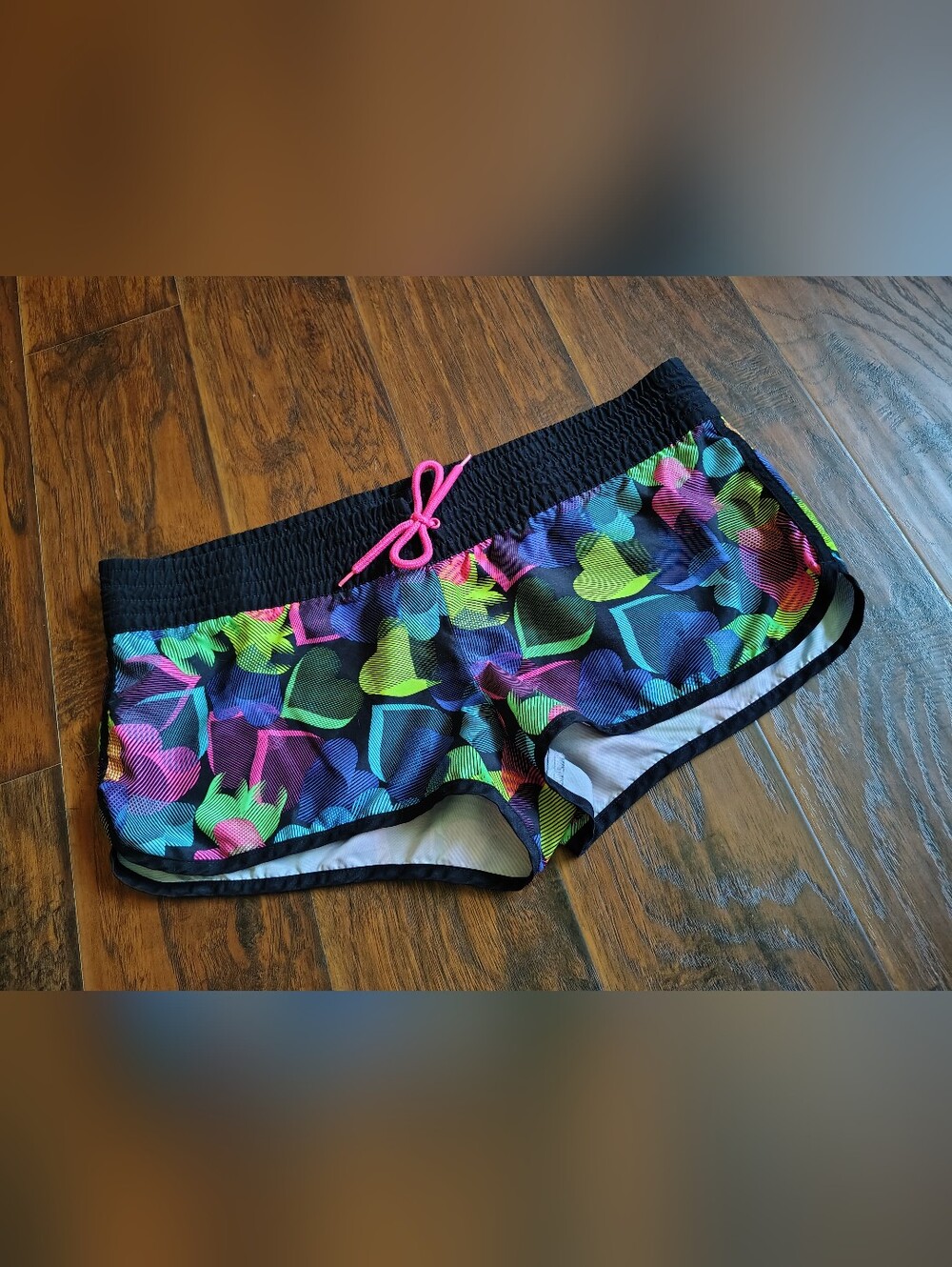 Joe Boxer Black Athletic Shorts with Neon Hearts